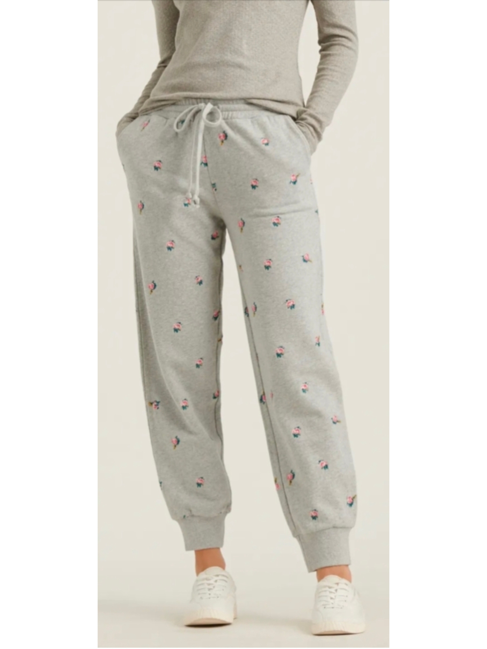 Lucky Brand Grey Embroidered Floral Rose Joggers Size M